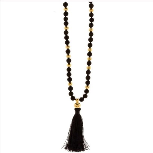 GORJANA | Hannah Druzy Necklace with Tassel Black & Gold  NWOT - Picture 2 of 3